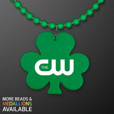 Green Shamrock Medallion with Beaded Necklace (Non Light Up) - PRINTED