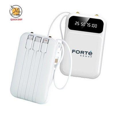 Power Bank, 10000mAh Portable Charger with Built in Cable, 4 Outputs, Battery Pack With Flash Light