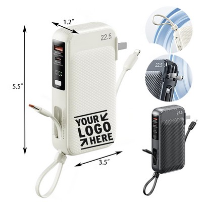 10000mAh Dual Fast-Charge Travel Power Bank with Cables